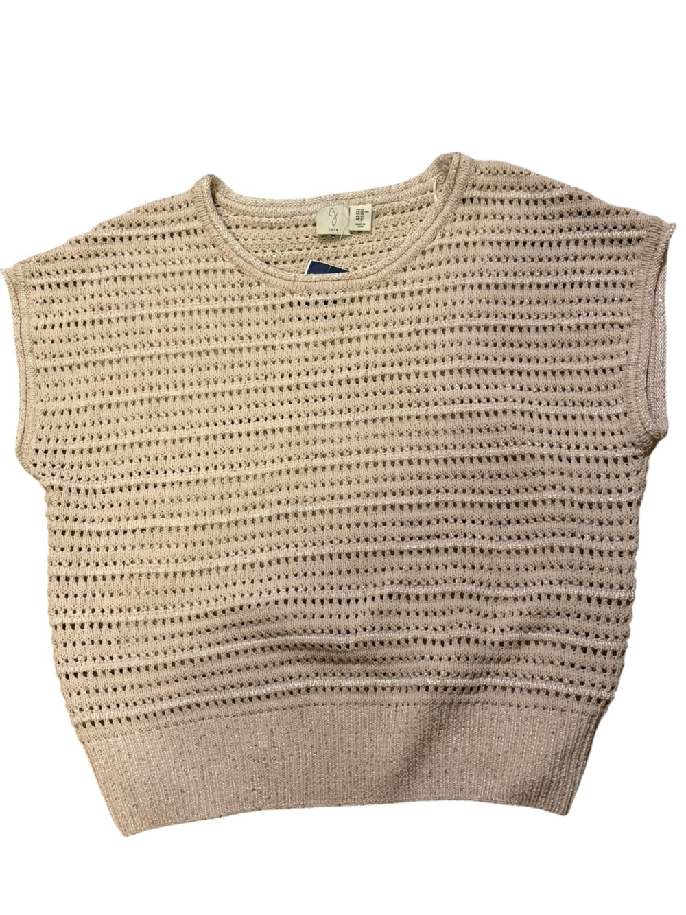 Joie NWT Open Knit Sparkle Top | Size XL | Cream/gold tone | cap sleeve
